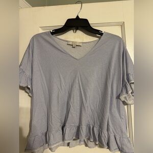 LOFT Women's Light Blue and White Striped Blouse